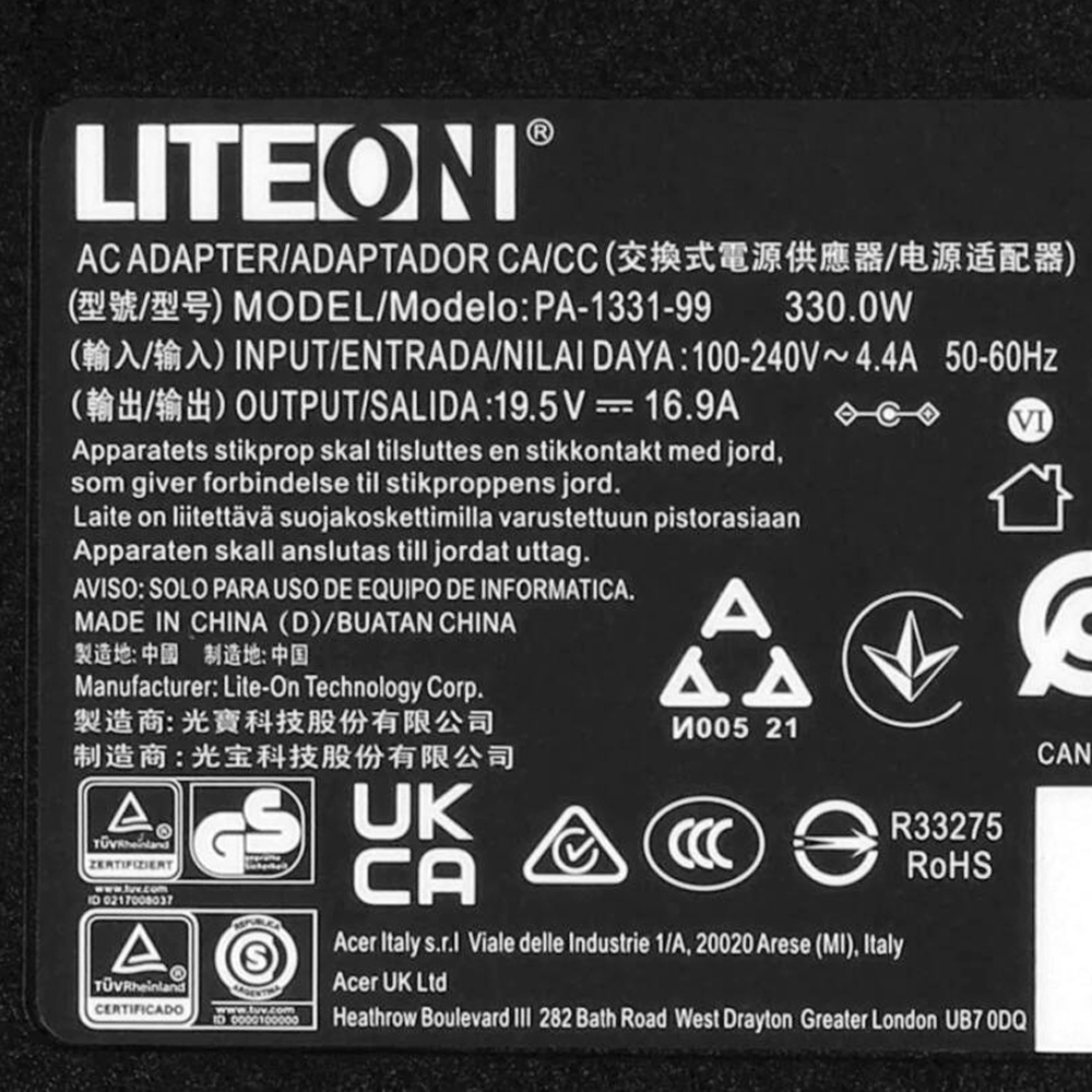 19.5V 16.9A 330W Acer 5.5mm 1.7mm AC Adapter Charger - Image 2