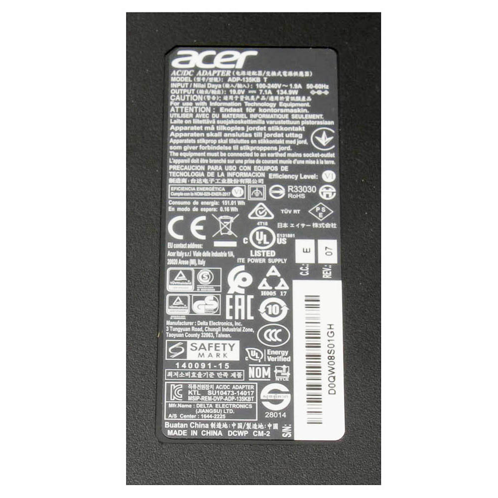 19V 7.1A 135W Acer 5.5 mm 1.7 mm AC Adapter Charger - Image 2