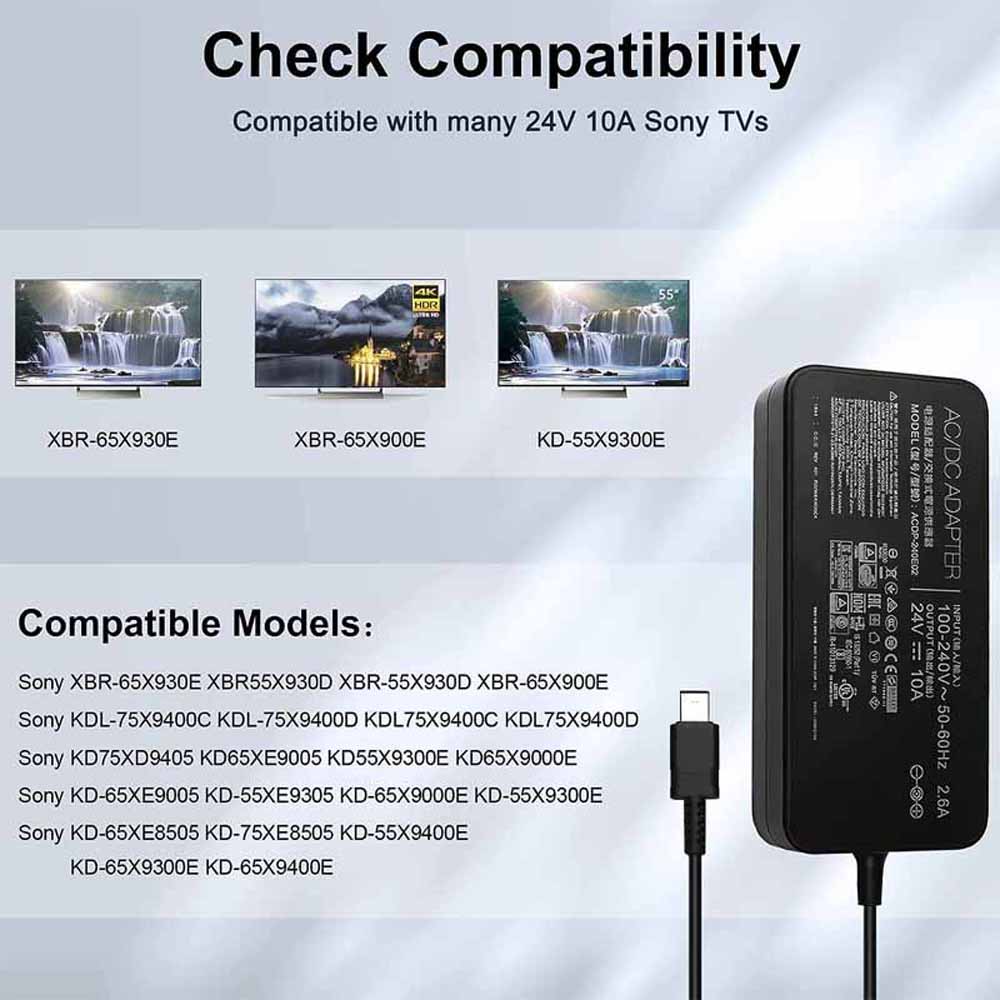 24V 9.4A-10A 240W Sony ACDP-240E01 ACDP-240E02 Rectangular TV Adapter Charger - Image 2